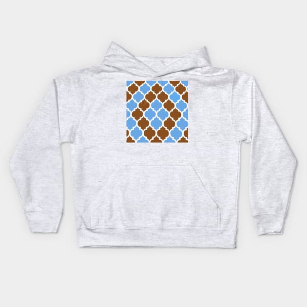 MOROCCAN BROWN AND BLUE PATTERN Kids Hoodie by Overthetopsm